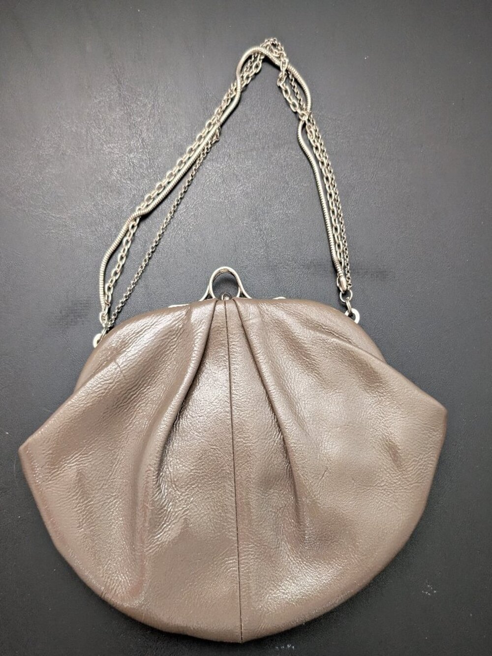 HOBO International metallic taupe/bronze leather frame shoulder bag